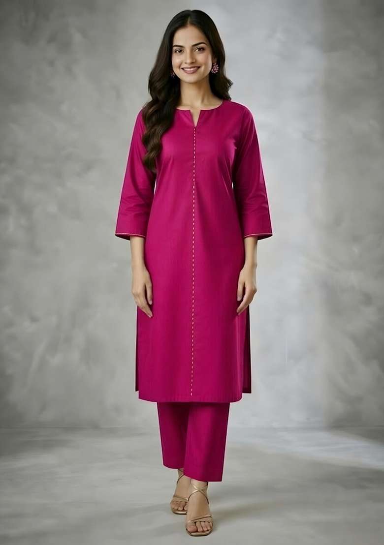 Pink Embroidery Rayon Kurta Set - Indya