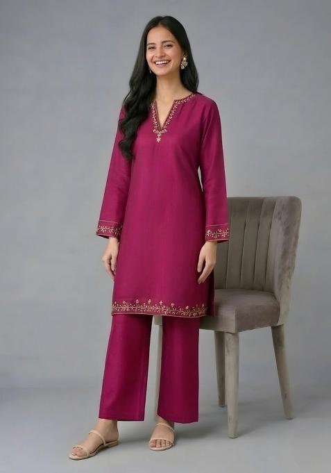 Pink Embroidery Rayon Kurta Set