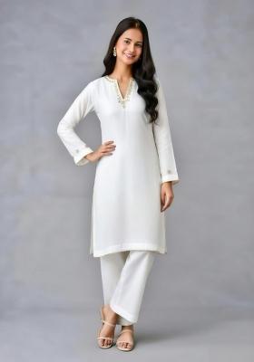 White Embroidery Rayon Kurta Set