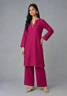 Pink Embroidery Rayon Kurta Set