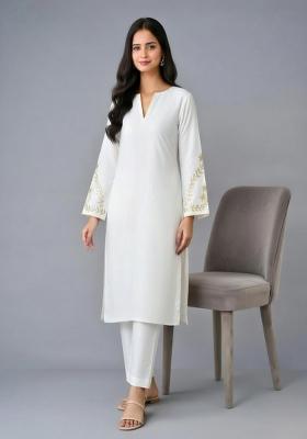 Navy Embroidery Rayon Kurta Set