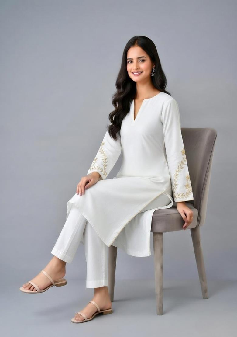 Navy Embroidery Rayon Kurta Set - Indya