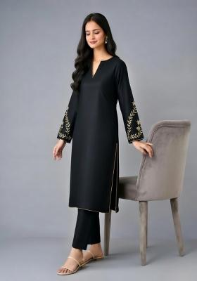 Black Embroidery Rayon Kurta Set