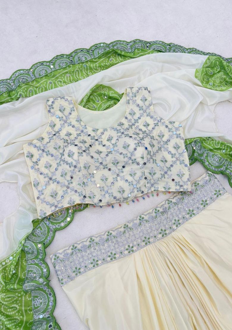 Green Embroidery Silk Salwar Kameez - Indya