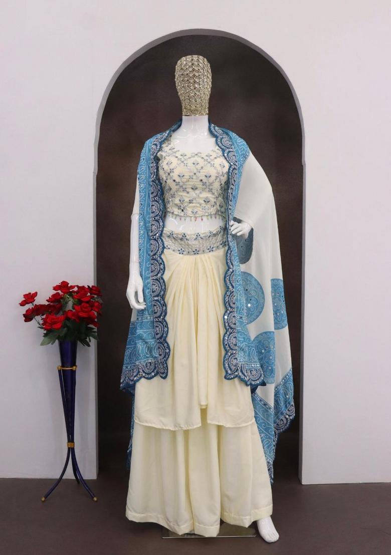 Blue Embroidery Silk Salwar Kameez - Indya