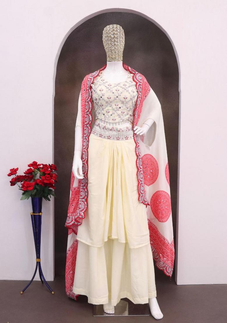 Red Embroidery Silk Salwar Kameez - Indya