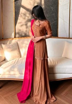Brown Embroidery Silk Salwar Kameez