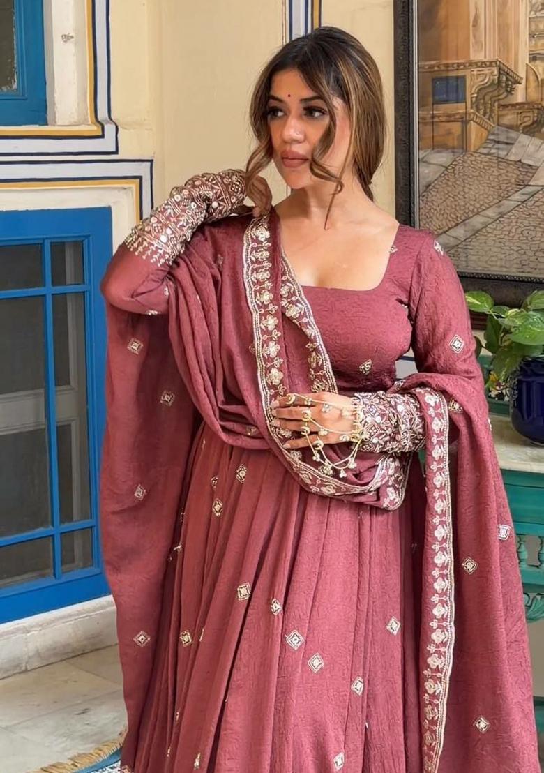 Pink Embroidery Silk Salwar Kameez - Indya