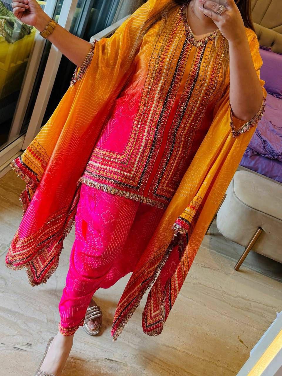 Yellow Embroidery Silk Salwar Kameez - Indya