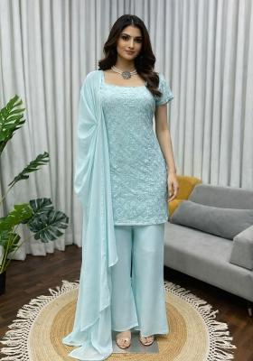 Blue Embroidery Georgette Salwar Kameez