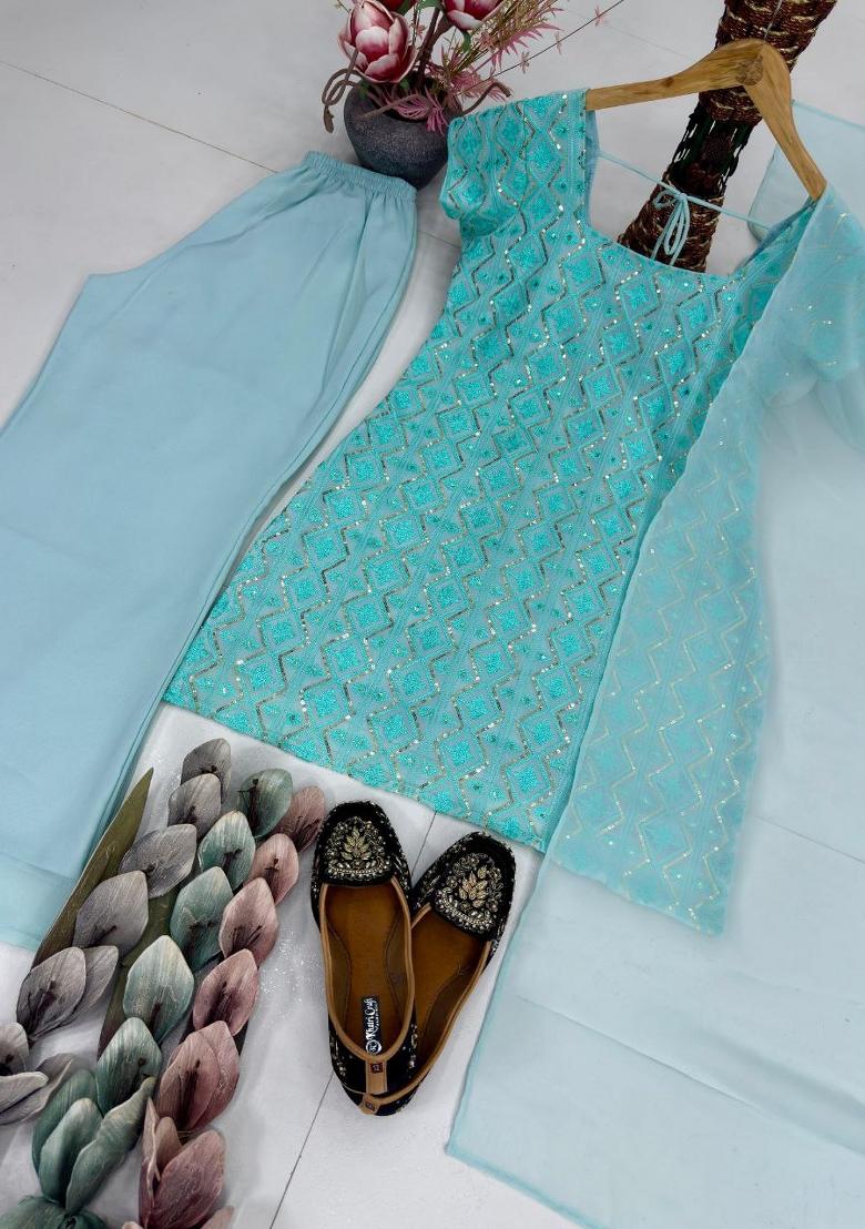 Blue Embroidery Georgette Salwar Kameez - Indya