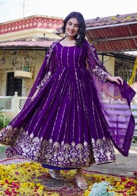 Purple Embroidery Georgette Salwar Kameez