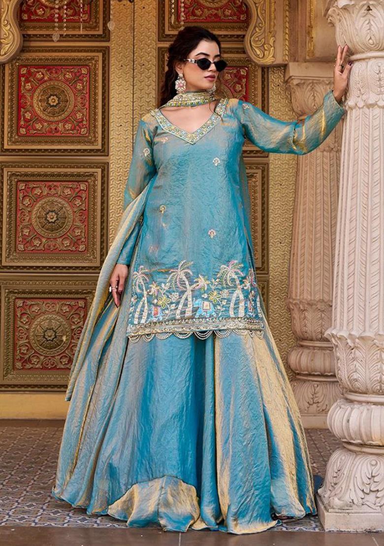 Blue Embroidery Fendy Salwar Kameez - Indya