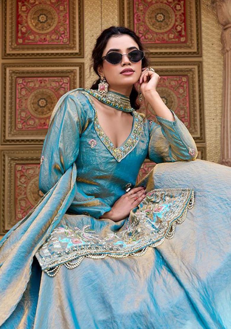 Blue Embroidery Fendy Salwar Kameez - Indya