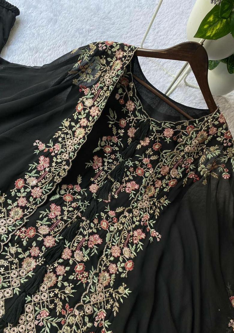 Black Embroidery Georgette Salwar Kameez - Indya