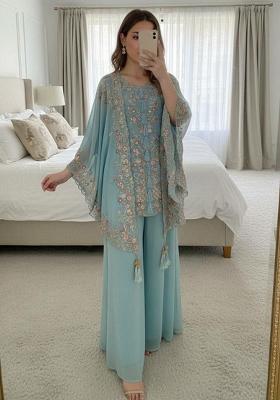 Blue Embroidery Georgette Salwar Kameez