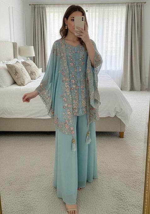 Blue Embroidery Georgette Salwar Kameez