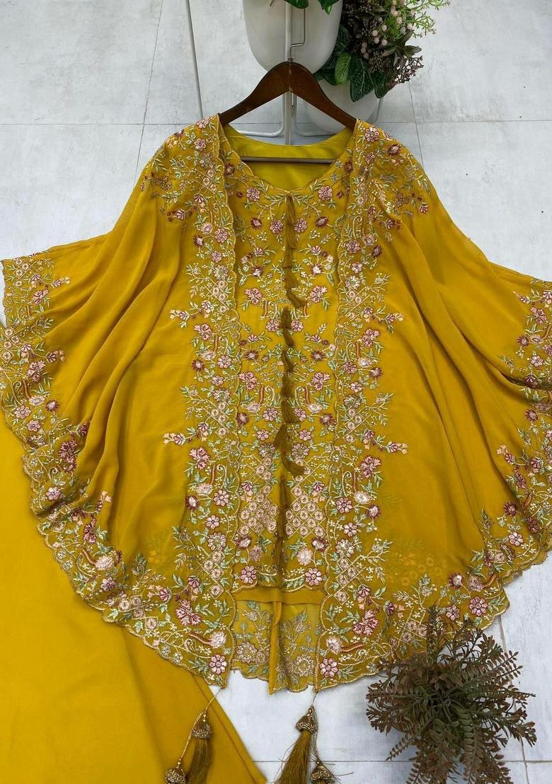 Yellow Embroidery Georgette Salwar Kameez - Indya
