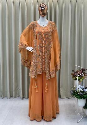Peach Embroidery Georgette Salwar Kameez