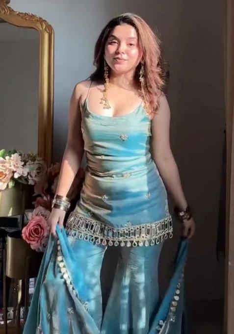 Blue Embroidery Silk Salwar Kameez