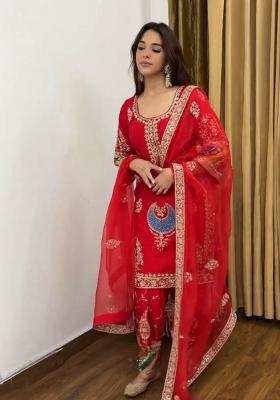 Red Embroidery Silk Salwar Kameez