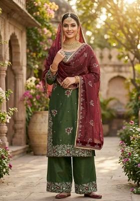 Green Embroidery Silk Salwar Kameez