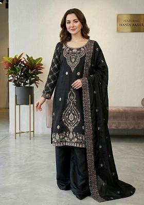 Black Embroidery Silk Salwar Kameez