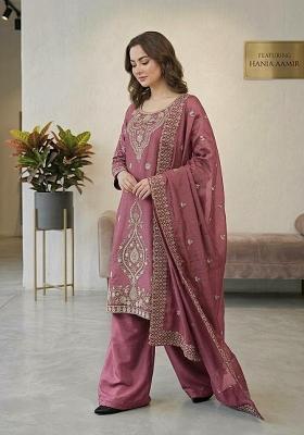 Pink Embroidery Silk Salwar Kameez