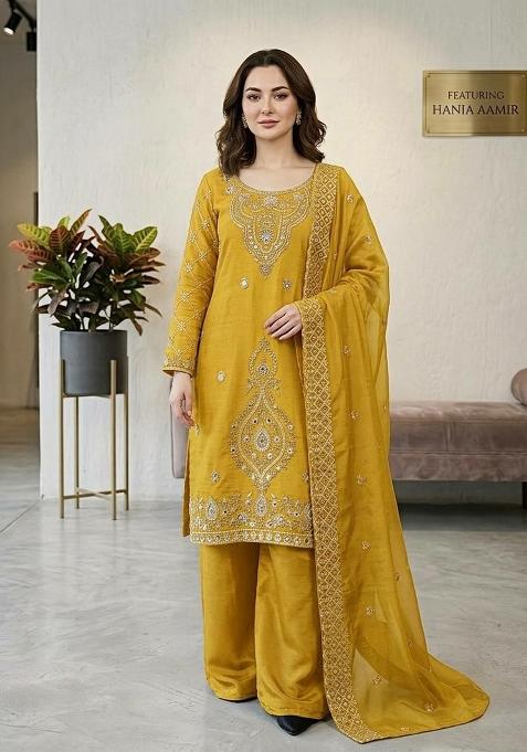 Yellow Embroidery Silk Salwar Kameez