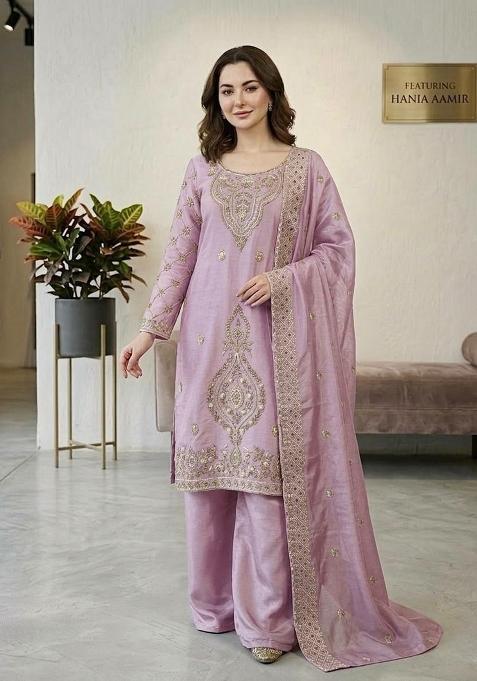Lavender Embroidery Silk Salwar Kameez