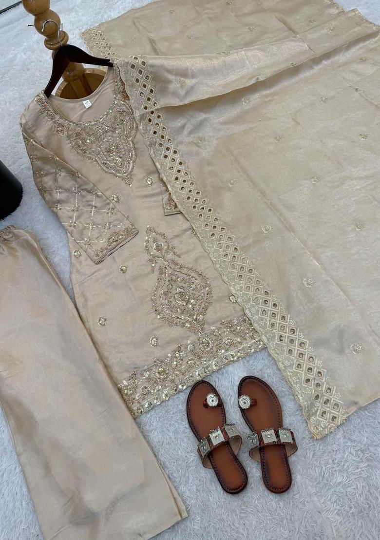 Brown Embroidery Silk Salwar Kameez - Indya