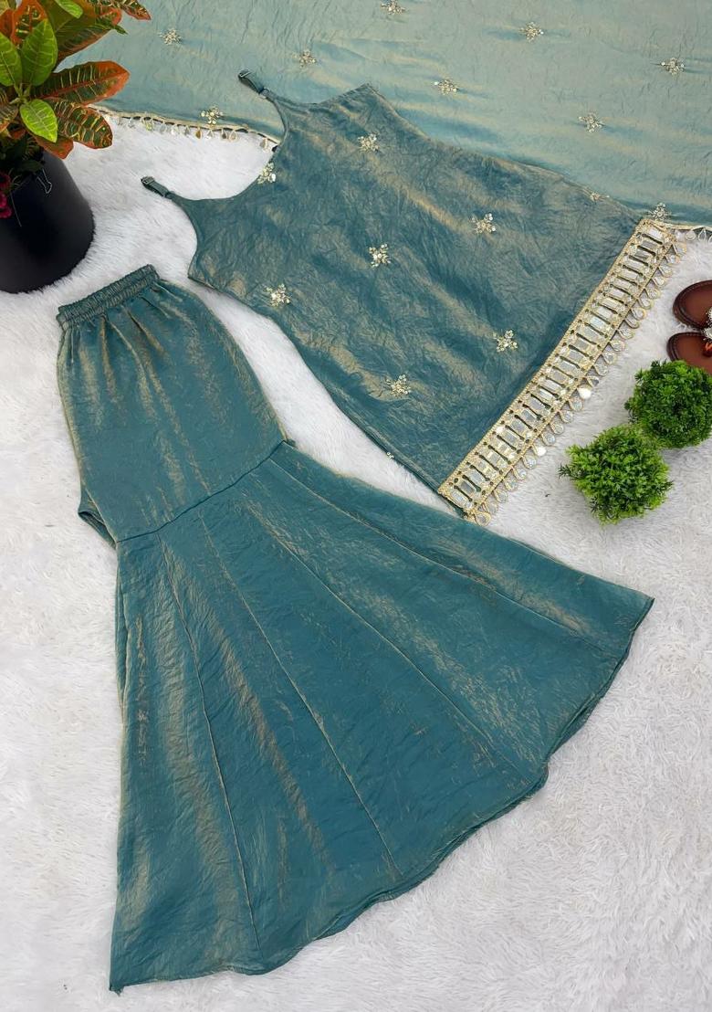 Blue Embroidery Silk Salwar Kameez - Indya