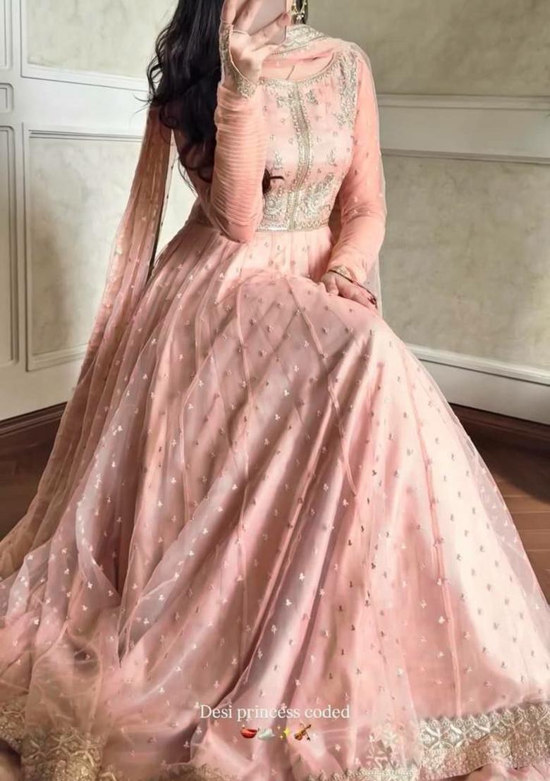 Pink Embroidery Georgette Salwar Kameez - Indya