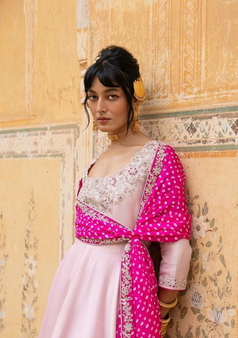 Pink Embroidery Silk Salwar Kameez - Indya