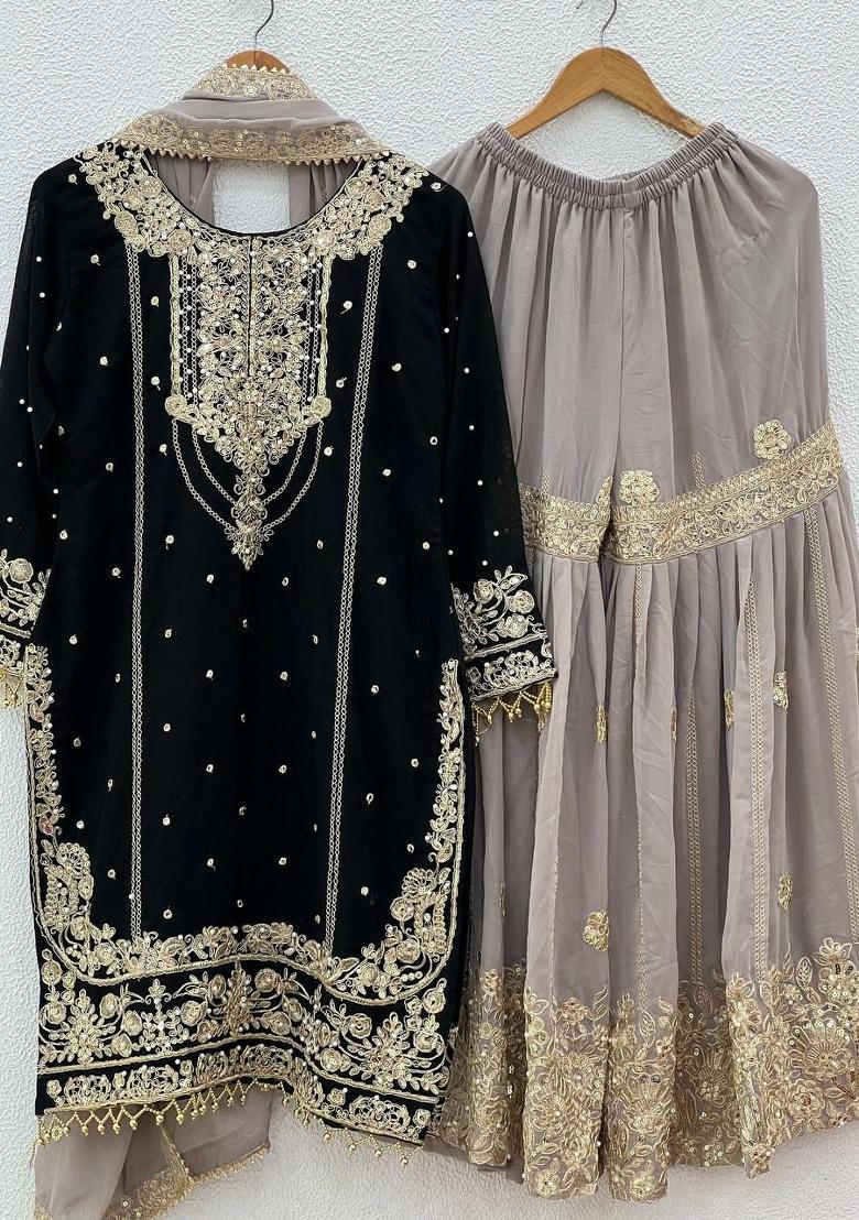 Black Embroidery Georgette Salwar Kameez - Indya