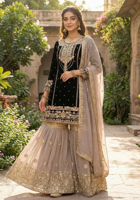 Black Embroidery Georgette Salwar Kameez