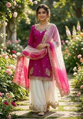 Pink Embroidery Crepe Salwar Kameez