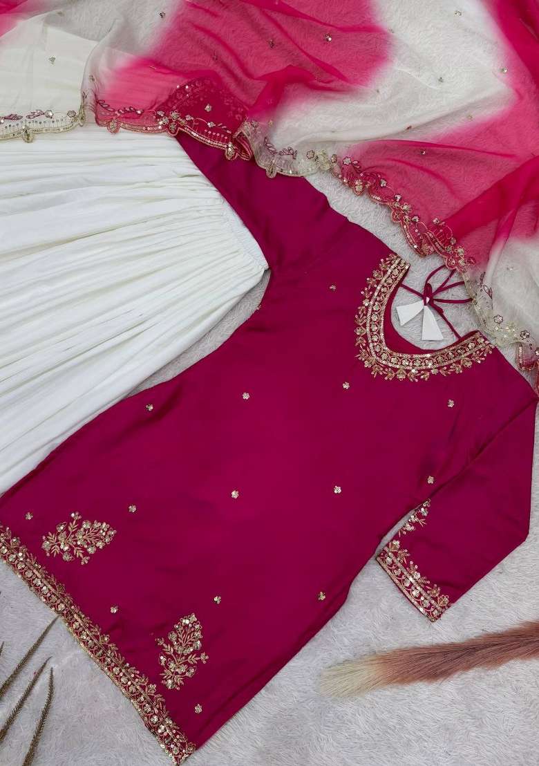 Pink Embroidery Crepe Salwar Kameez - Indya