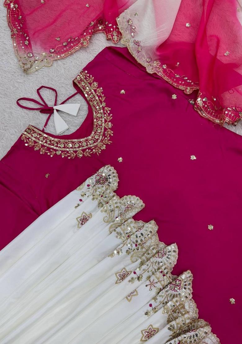 Pink Embroidery Crepe Salwar Kameez - Indya