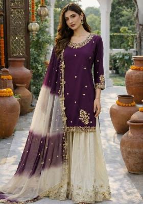 Purple Embroidery Crepe Salwar Kameez