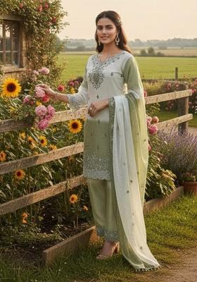 Green Embroidery Silk Salwar Kameez