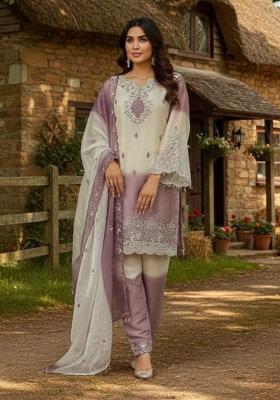 Purple Embroidery Silk Salwar Kameez