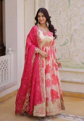 Pink Embroidery Silk Salwar Kameez