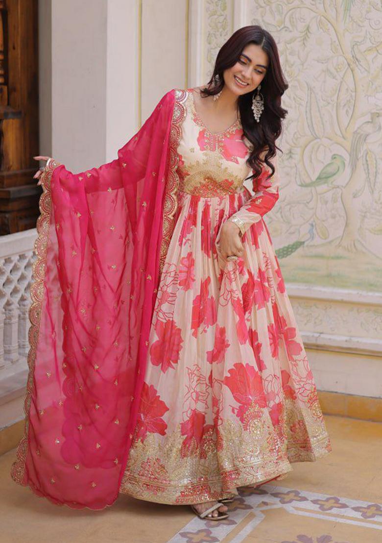 Pink Embroidery Silk Salwar Kameez - Indya