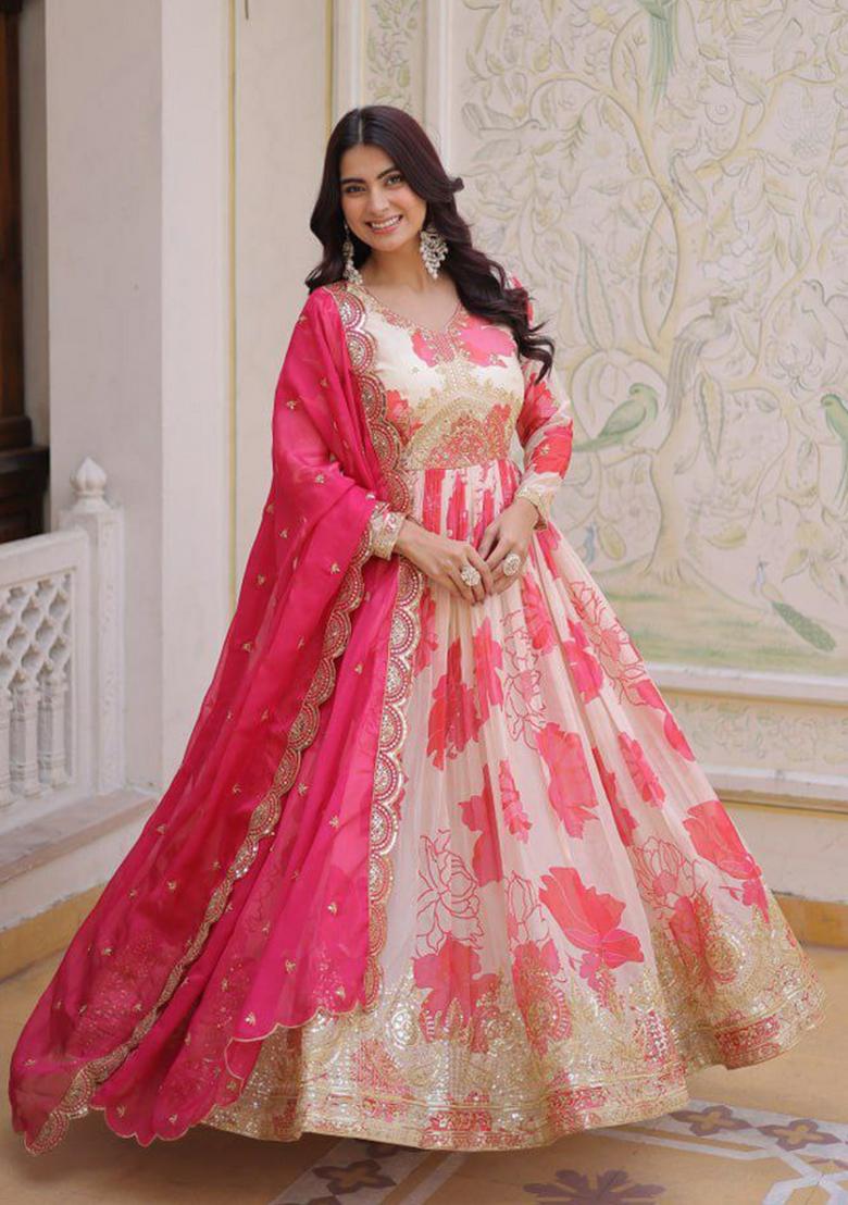 Pink Embroidery Silk Salwar Kameez - Indya