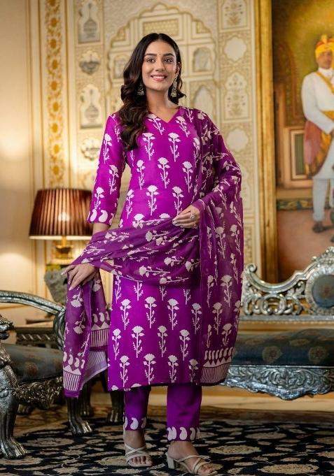 Purple Embroidery Cotton Salwar Kameez
