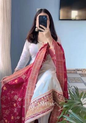 White Embroidery Silk Salwar Kameez