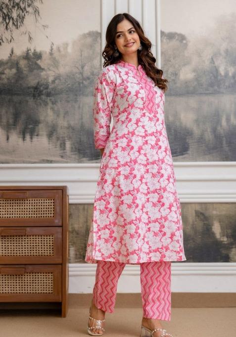 Pink Embroidery Cotton Salwar Kameez