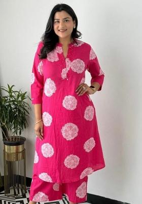 Rani Pink Embroidery Cotton Salwar Kameez