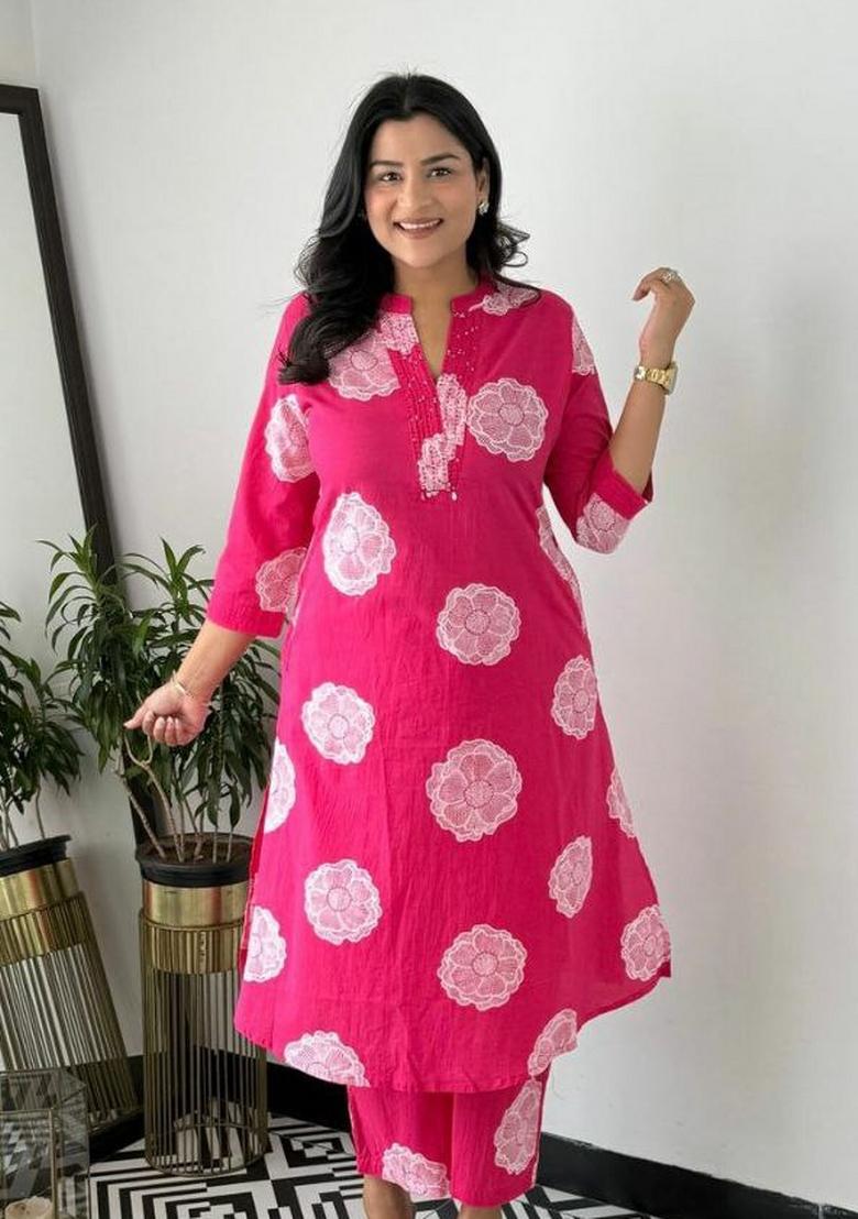 Rani Pink Embroidery Cotton Salwar Kameez - Indya